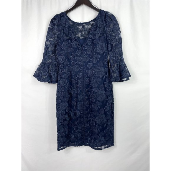 ADRIANNA PAPELL Women's Embroidered Mini Blue Dress SIZE: 4 - Picture 2 of 8